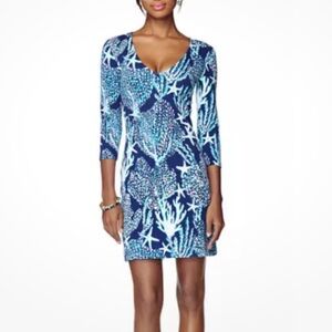 Lilly Pulitzer Clarke V Neck Bright Navy Good Reef Dress Size XS Preppy Vacation